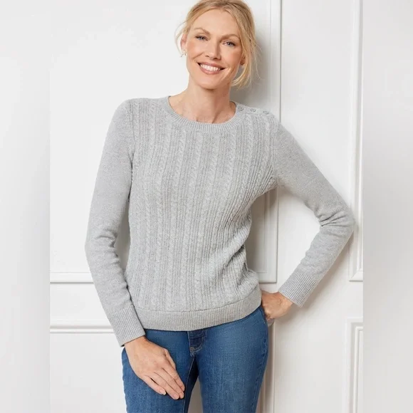Talbots Plus Metallic Allover Cable Knit Crewneck Sweater - Picture 1 of 10